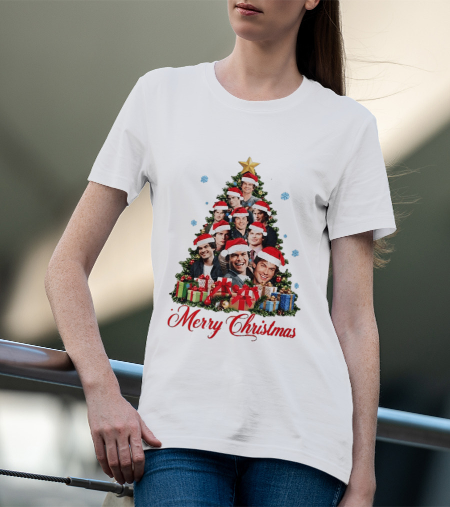 Merry Christmas All I Want For Christmas Is Damon Salvatore Santa Hat Christmas Tree T-Shirt