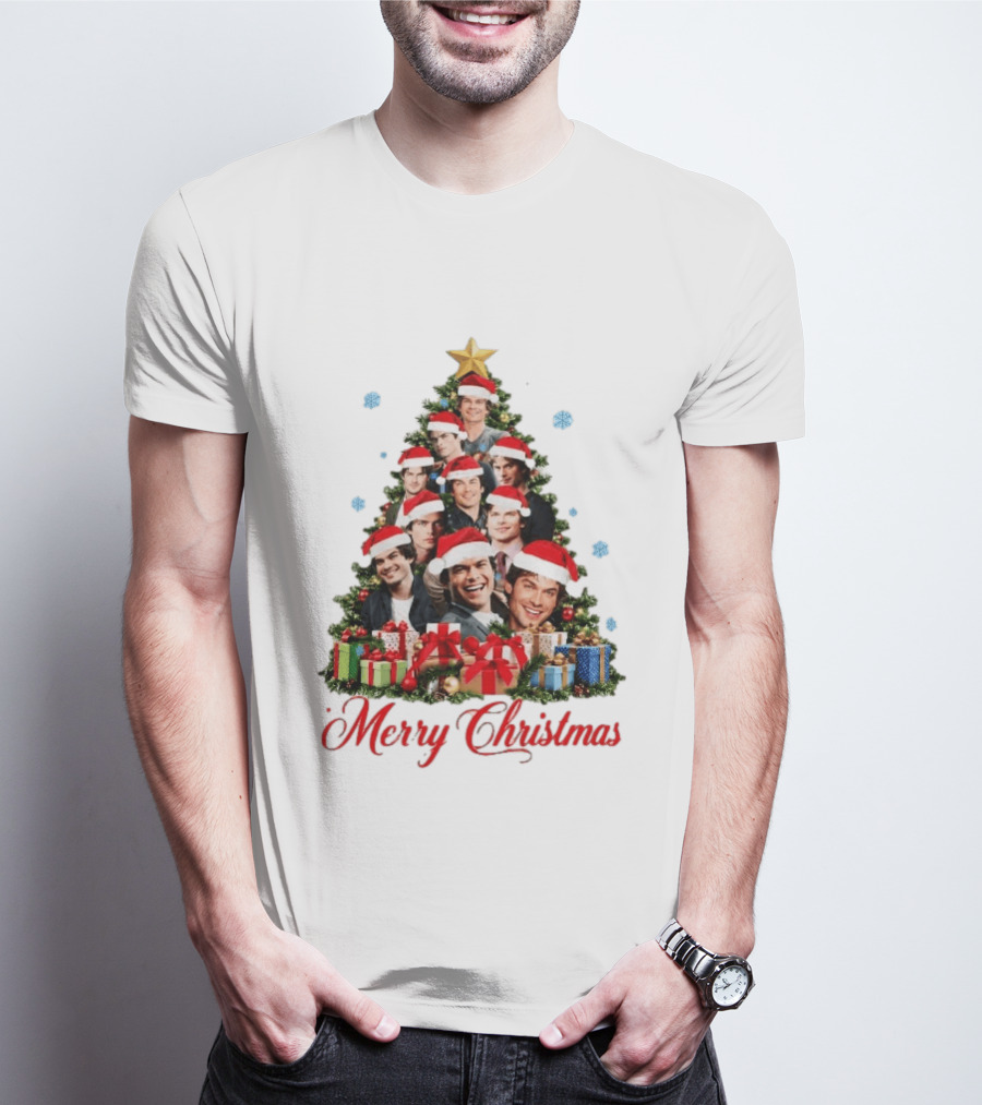 Merry Christmas All I Want For Christmas Is Damon Salvatore Santa Hat Christmas Tree T-Shirt