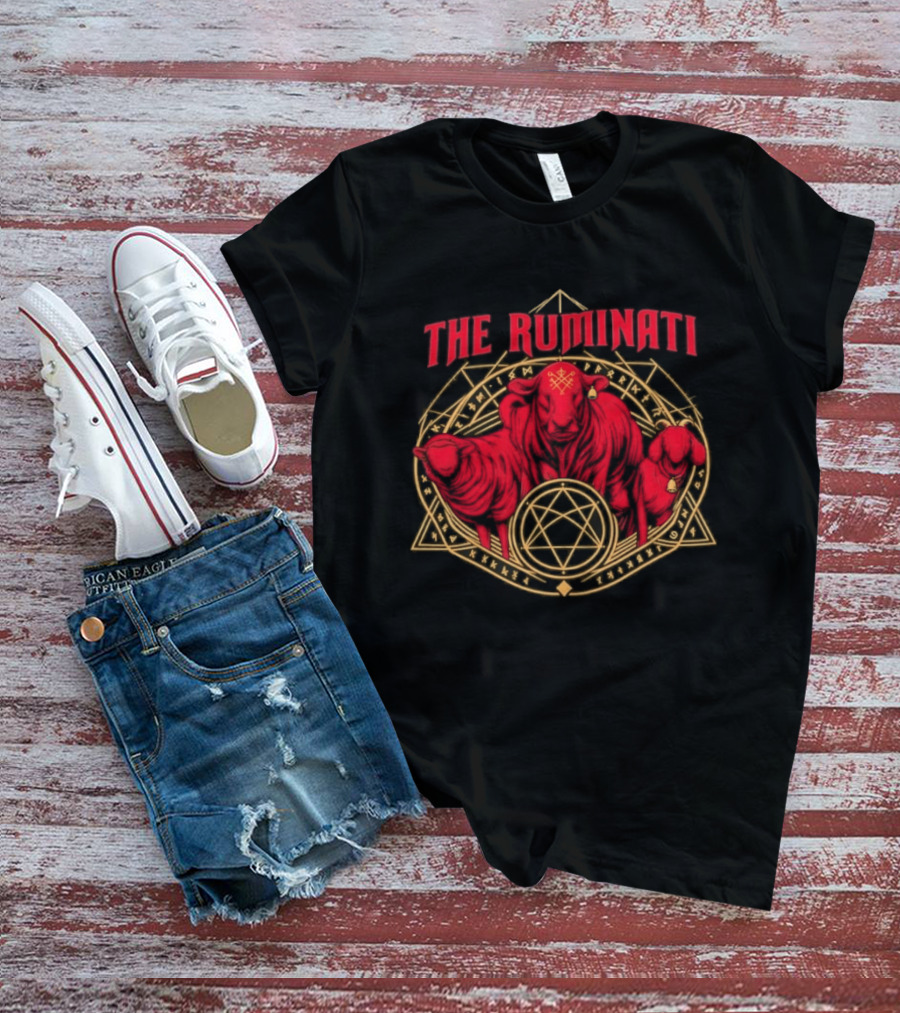 The Ruminati Occult Goat And Bull Pentagram Triangular Rune Symbolism T-Shirt