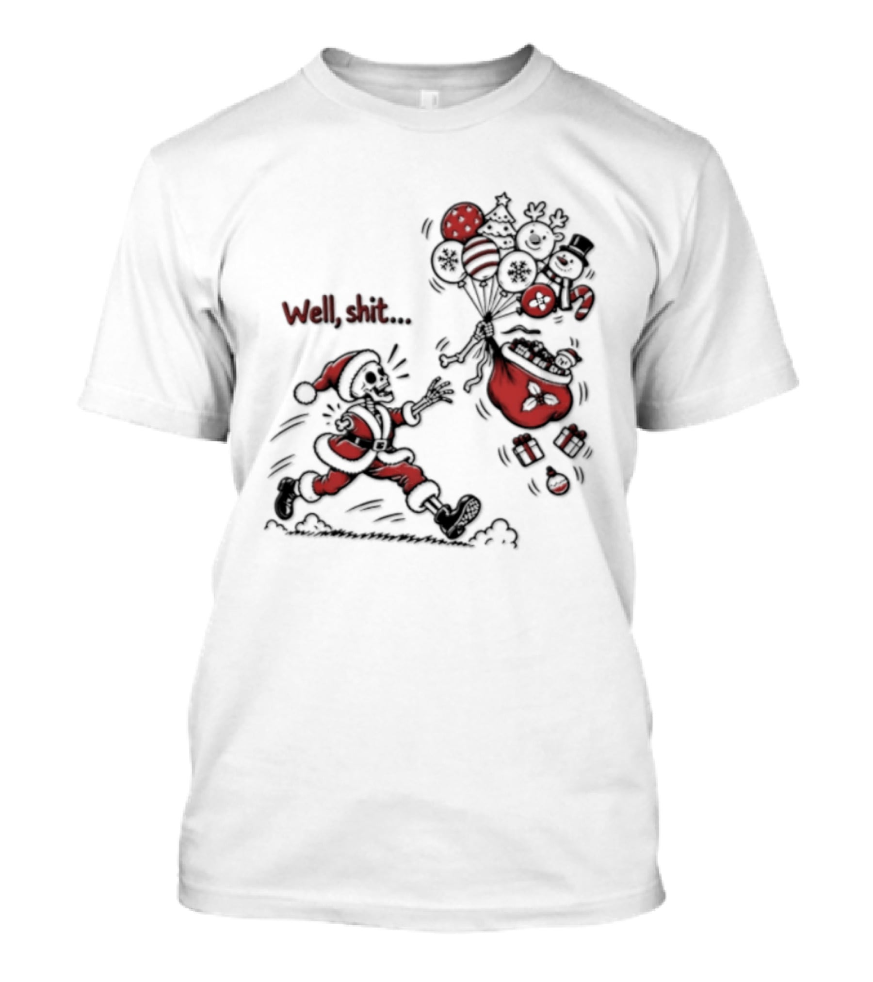 Skeleton Santa Well Shit Christmas Santa Chasing Sweets T-Shirt
