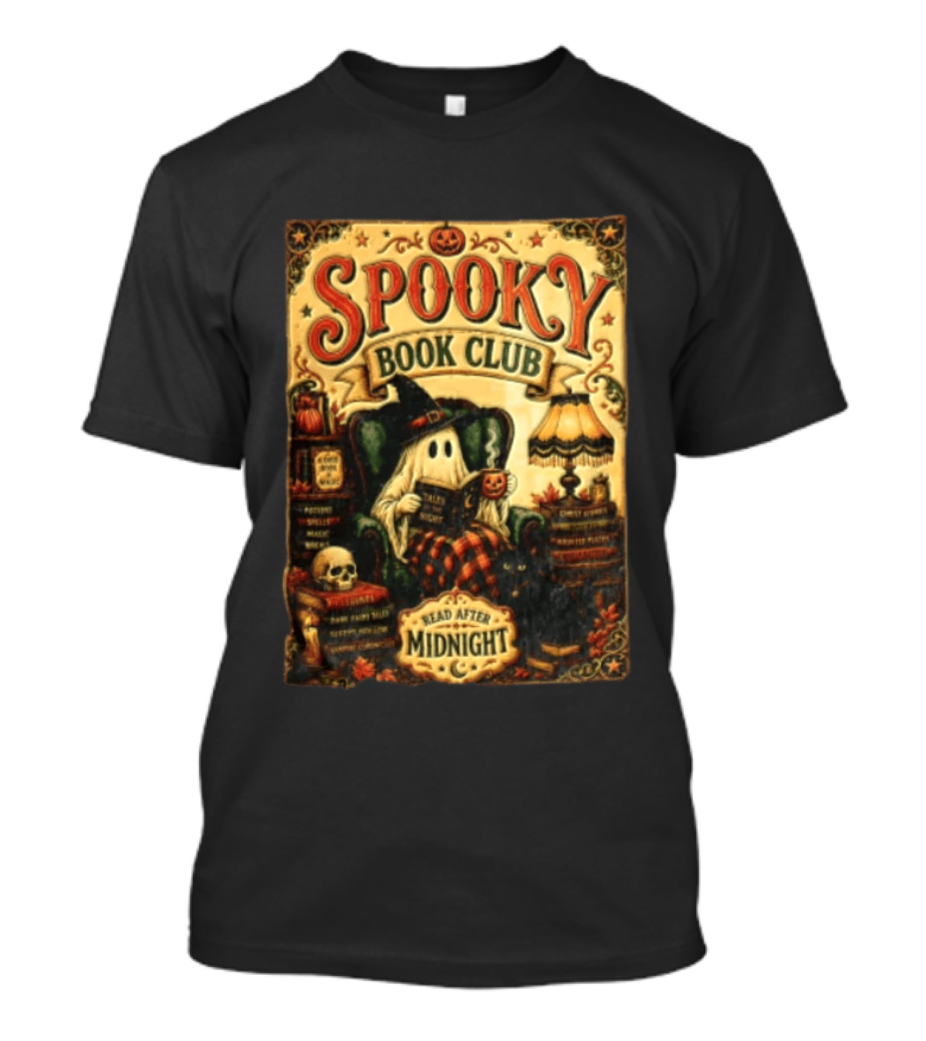 Spooky Book Club Ghost Reading Tales At Midnight Halloween T-Shirt