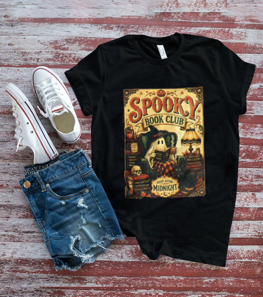 Spooky Book Club Ghost Reading Tales At Midnight Halloween T-Shirt
