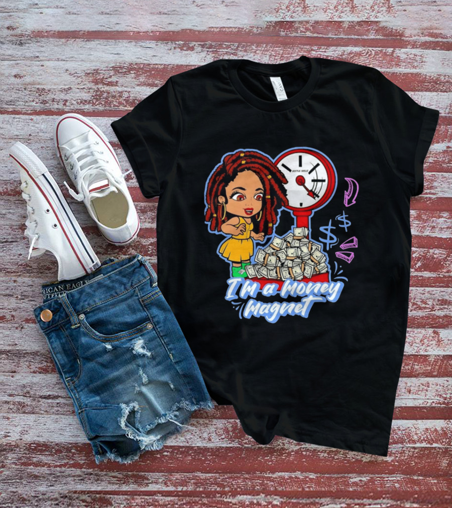 I'm A Money Magnet Hustle Skillz Wealth Mindset Cartoon Woman With Cash T-Shirt