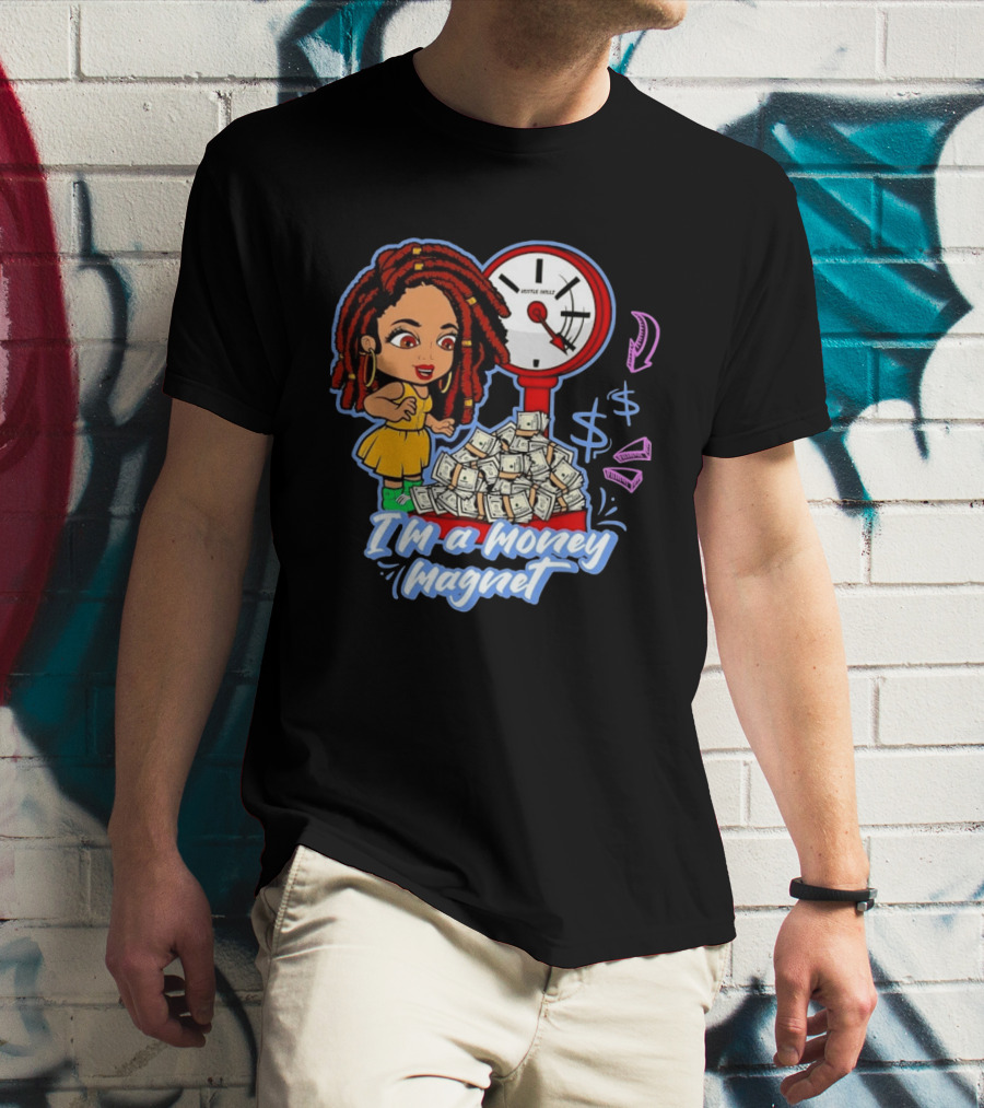 I'm A Money Magnet Hustle Skillz Wealth Mindset Cartoon Woman With Cash T-Shirt