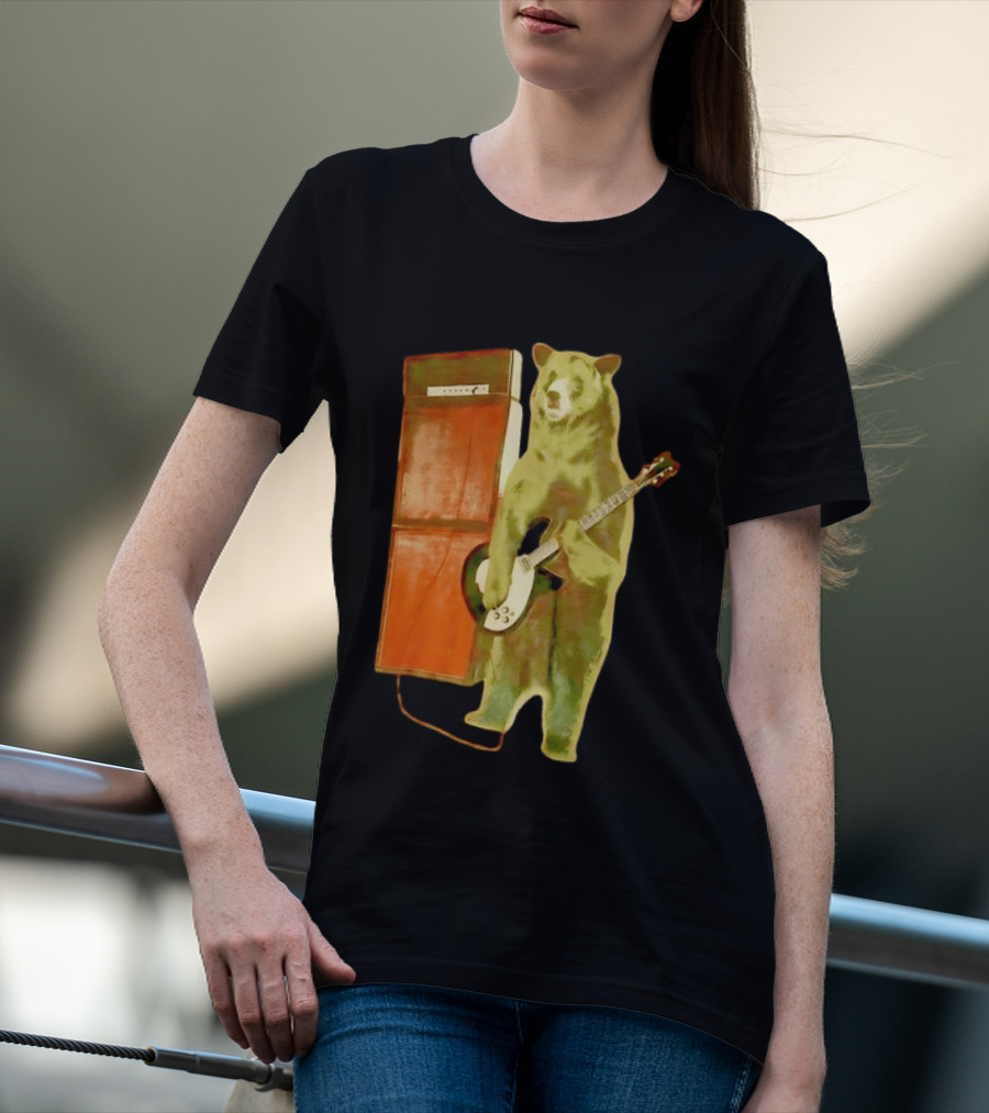 Bear Playing Electric Guitar With Amplifier Retro Vibe T-Shirt
