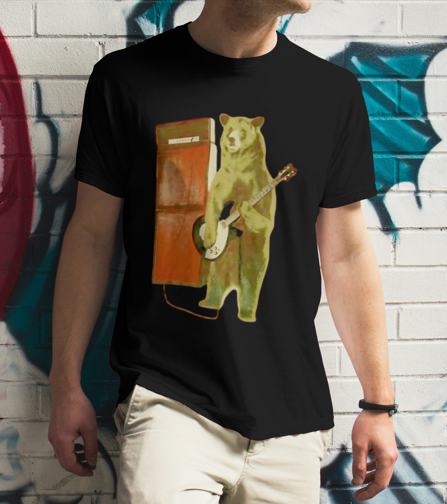 Bear Playing Electric Guitar With Amplifier Retro Vibe T-Shirt
