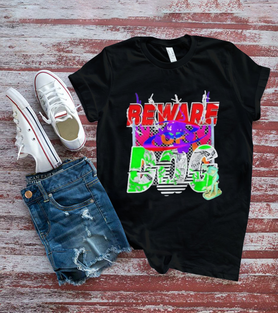 Beware Of Dog Streetwear Urban Graffiti Chain Link Fence T-Shirt