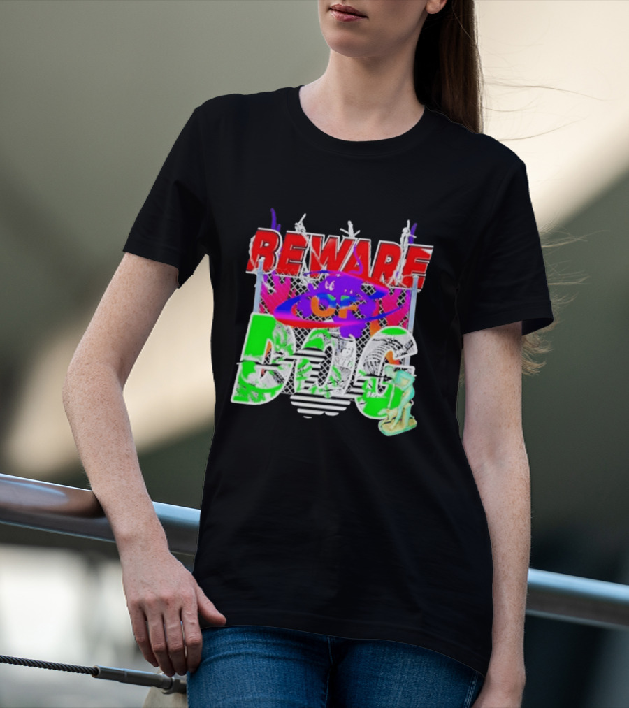 Beware Of Dog Streetwear Urban Graffiti Chain Link Fence T-Shirt