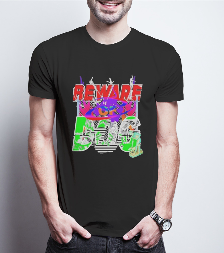 Beware Of Dog Streetwear Urban Graffiti Chain Link Fence T-Shirt