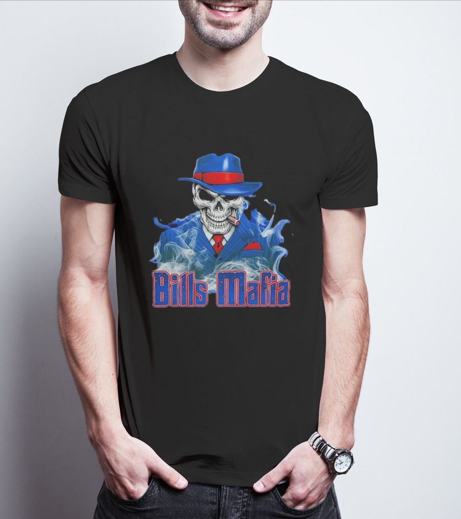 Bills Mafia Skull Smoking Cigar In Suit And Hat T-Shirt