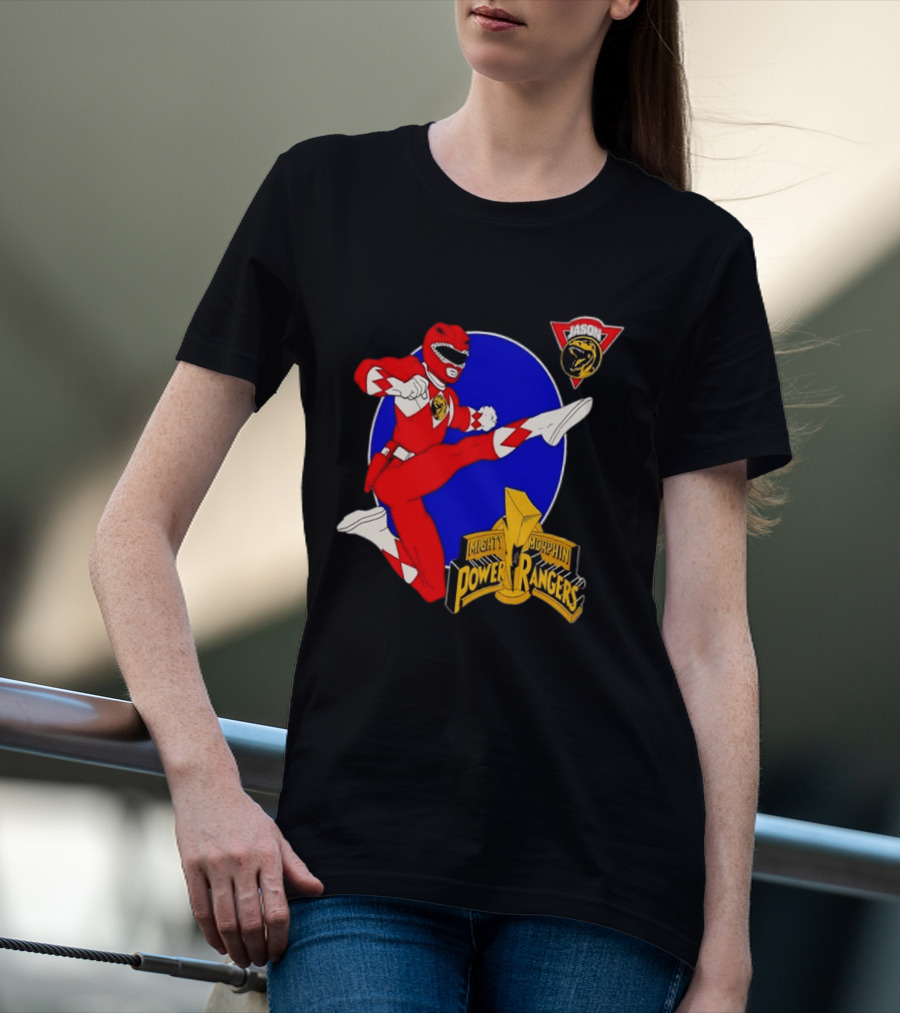 Jason Red Ranger Mighty Morphin Power Rangers Iconic Kick Pose Lion T-Shirt