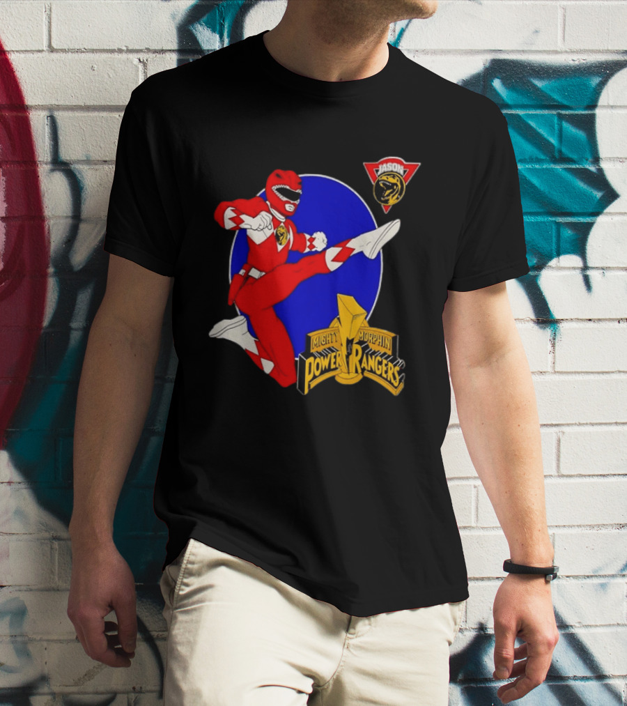 Jason Red Ranger Mighty Morphin Power Rangers Iconic Kick Pose Lion T-Shirt