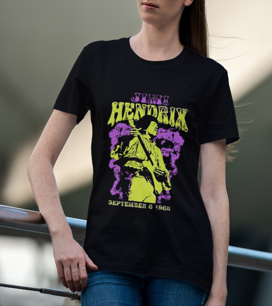 Jimi Hendrix September 6 1968 Concert Rock Legend Iconic Purple Yellow T-Shirt