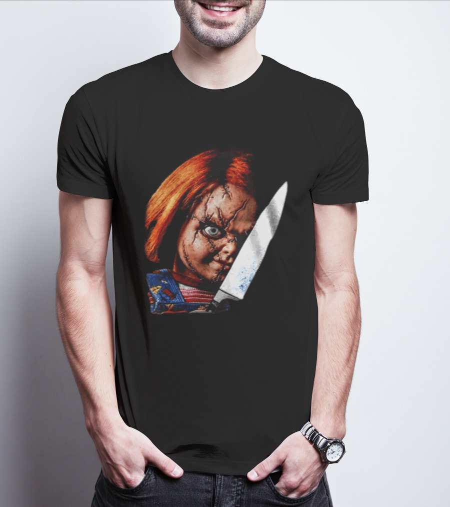 Chucky Child's Play Stitched Doll Knife Horror Movie Character 2 Sided T-Shirt