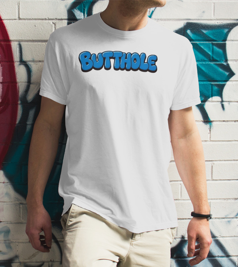 Butthole Bubble Letter Graffiti Blue T-Shirt