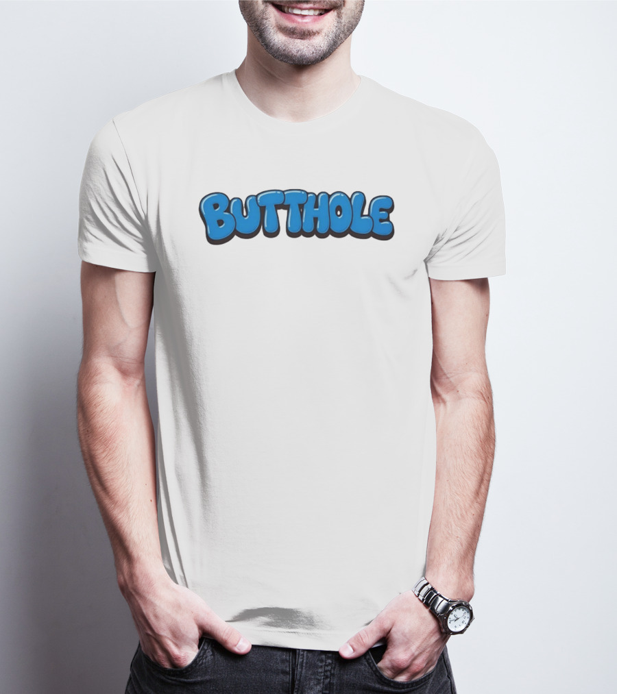 Butthole Bubble Letter Graffiti Blue T-Shirt