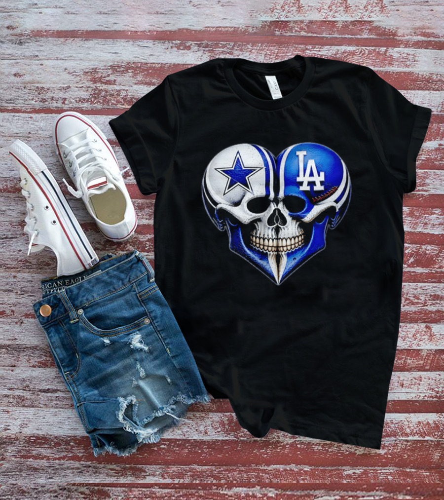 Dallas Cowboys Los Angeles Dodgers Heart Skull T-Shirt