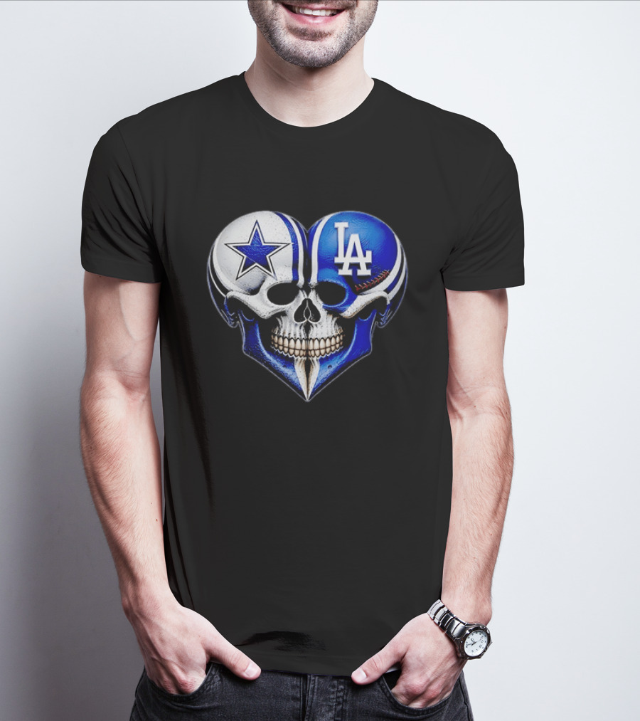 Dallas Cowboys Los Angeles Dodgers Heart Skull T-Shirt