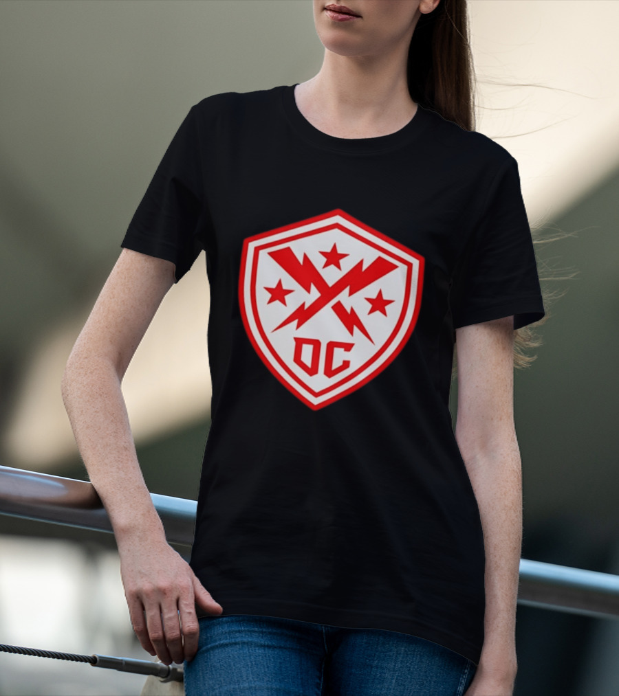 DC Shield Lightning Bolts Stars Emblem Red White T-Shirt