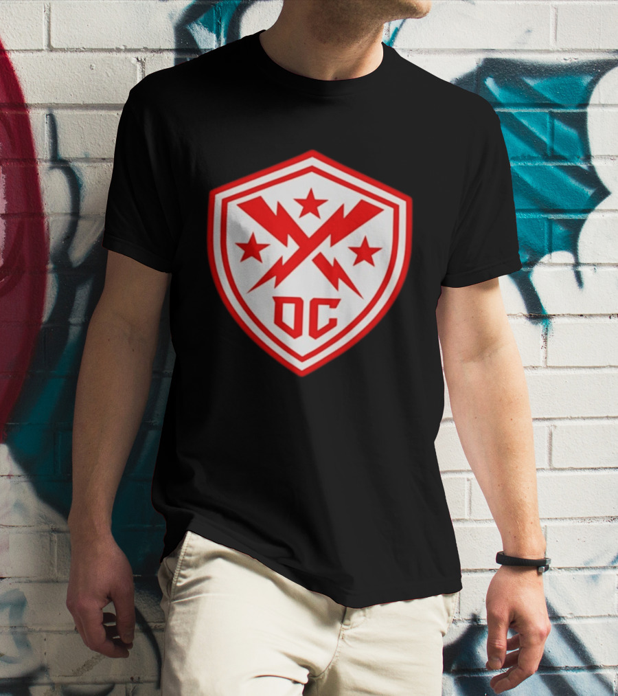 DC Shield Lightning Bolts Stars Emblem Red White T-Shirt