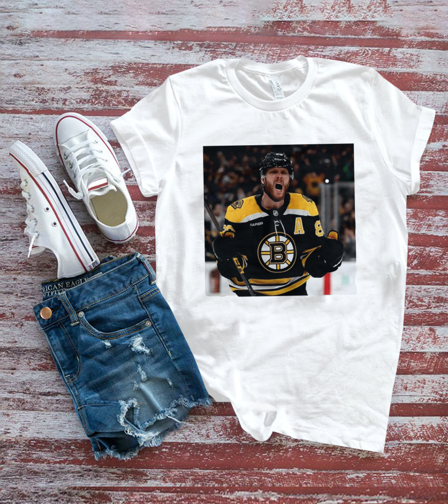 David Pastrnak Bruins Captain Announcement With Iconic Team Jersey Celebration T-Shirt