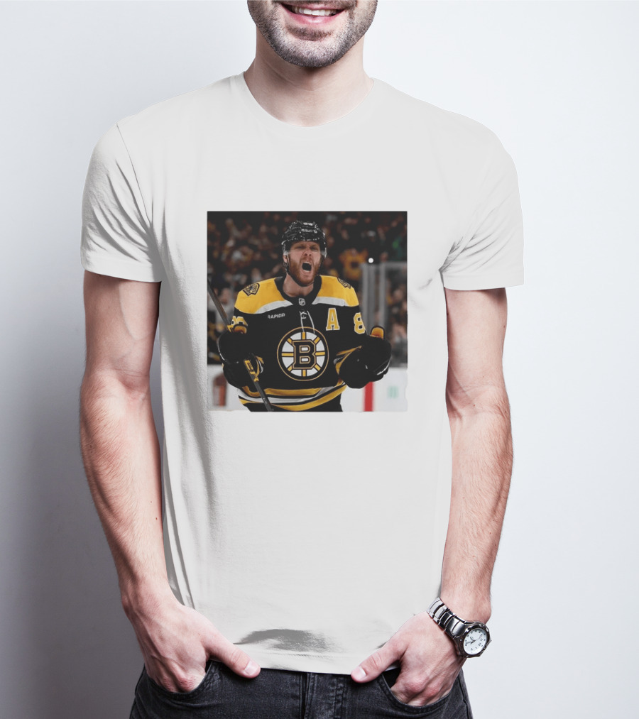 David Pastrnak Bruins Captain Announcement With Iconic Team Jersey Celebration T-Shirt