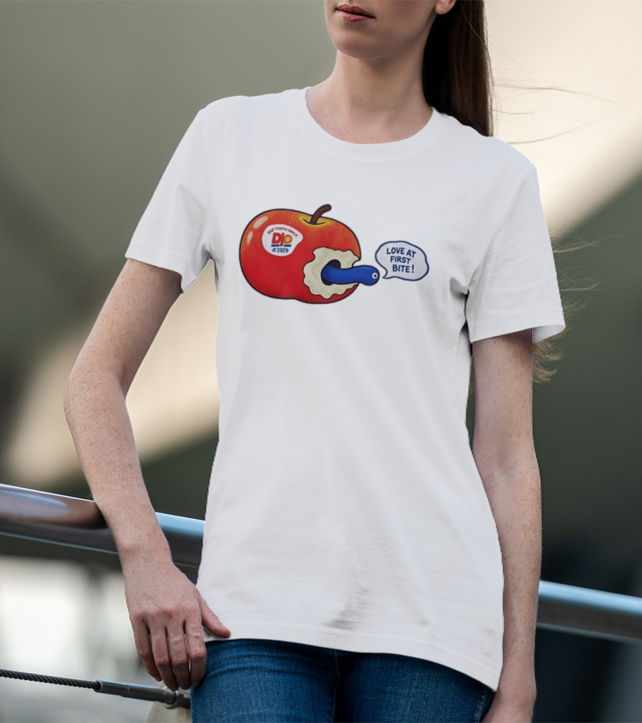 Gap Tooth Smile DJ No 2929 Love At First Bite Apple And Worm T-Shirt