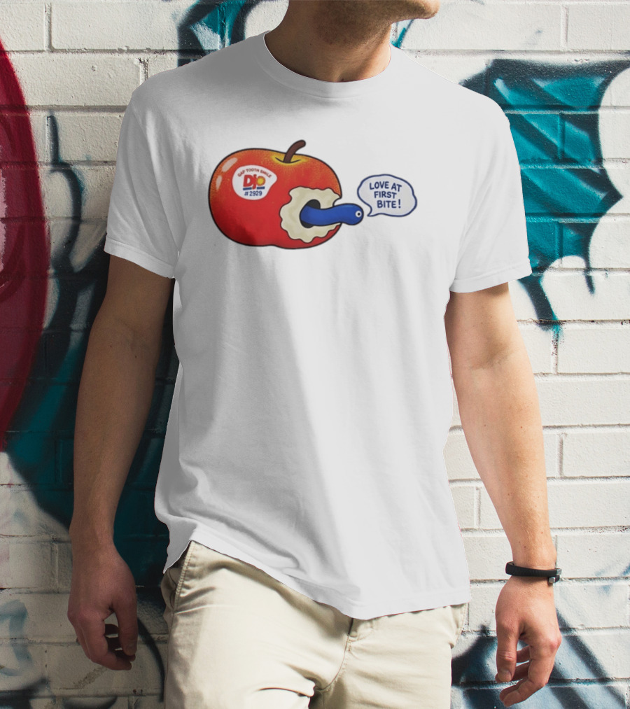 Gap Tooth Smile DJ No 2929 Love At First Bite Apple And Worm T-Shirt