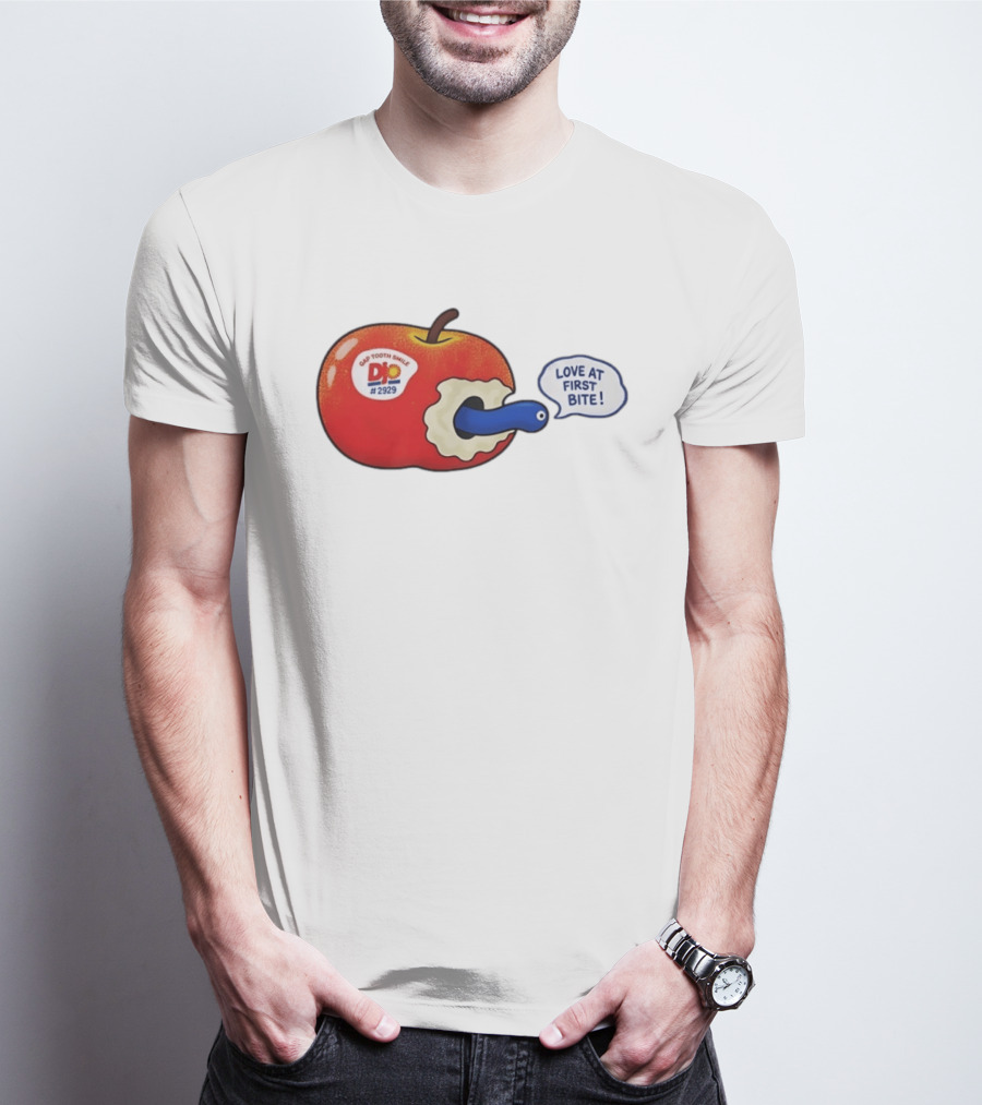 Gap Tooth Smile DJ No 2929 Love At First Bite Apple And Worm T-Shirt