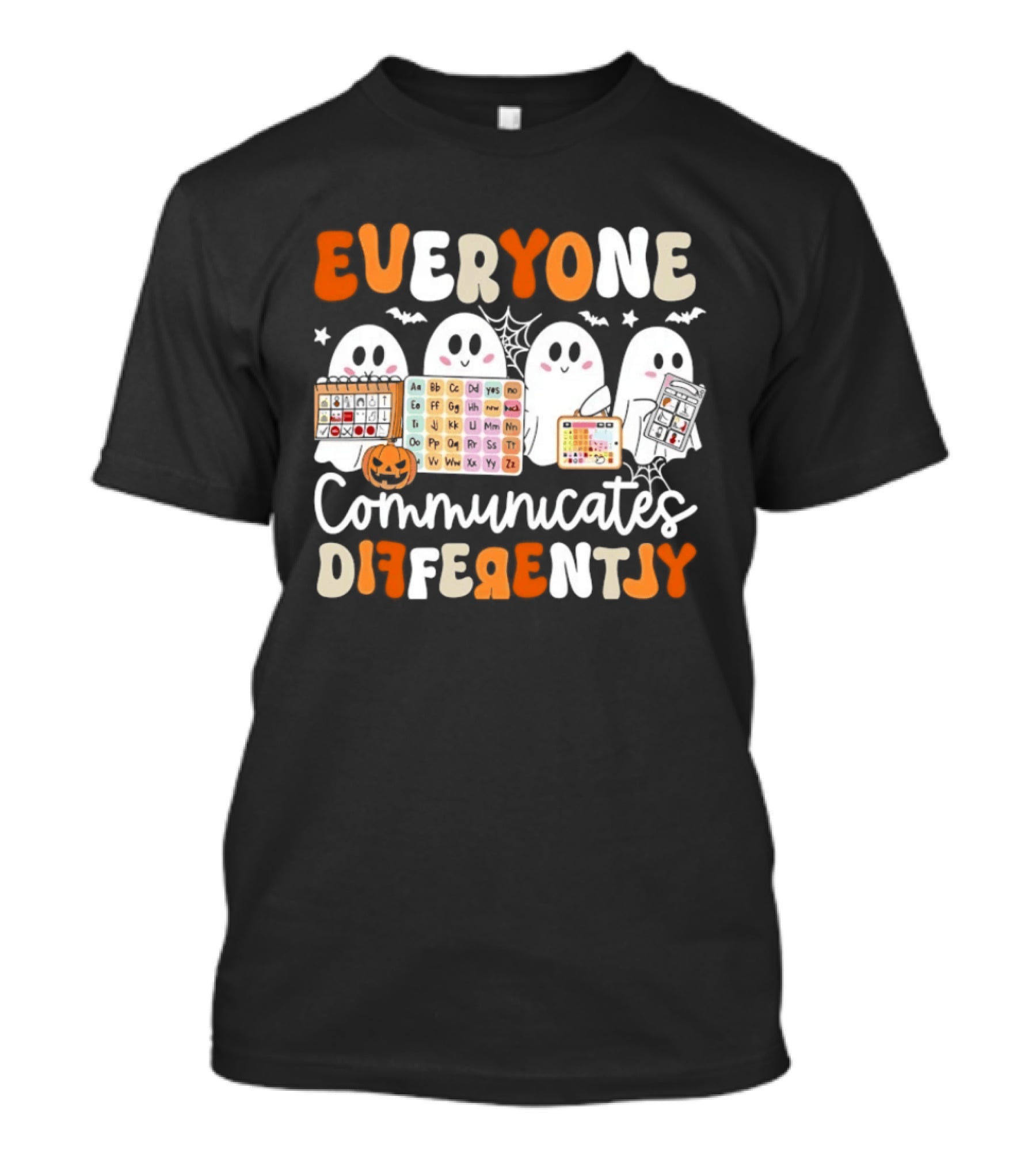Everyone Communicates Differently Halloween Ghosts AAC Awareness T-Shirt