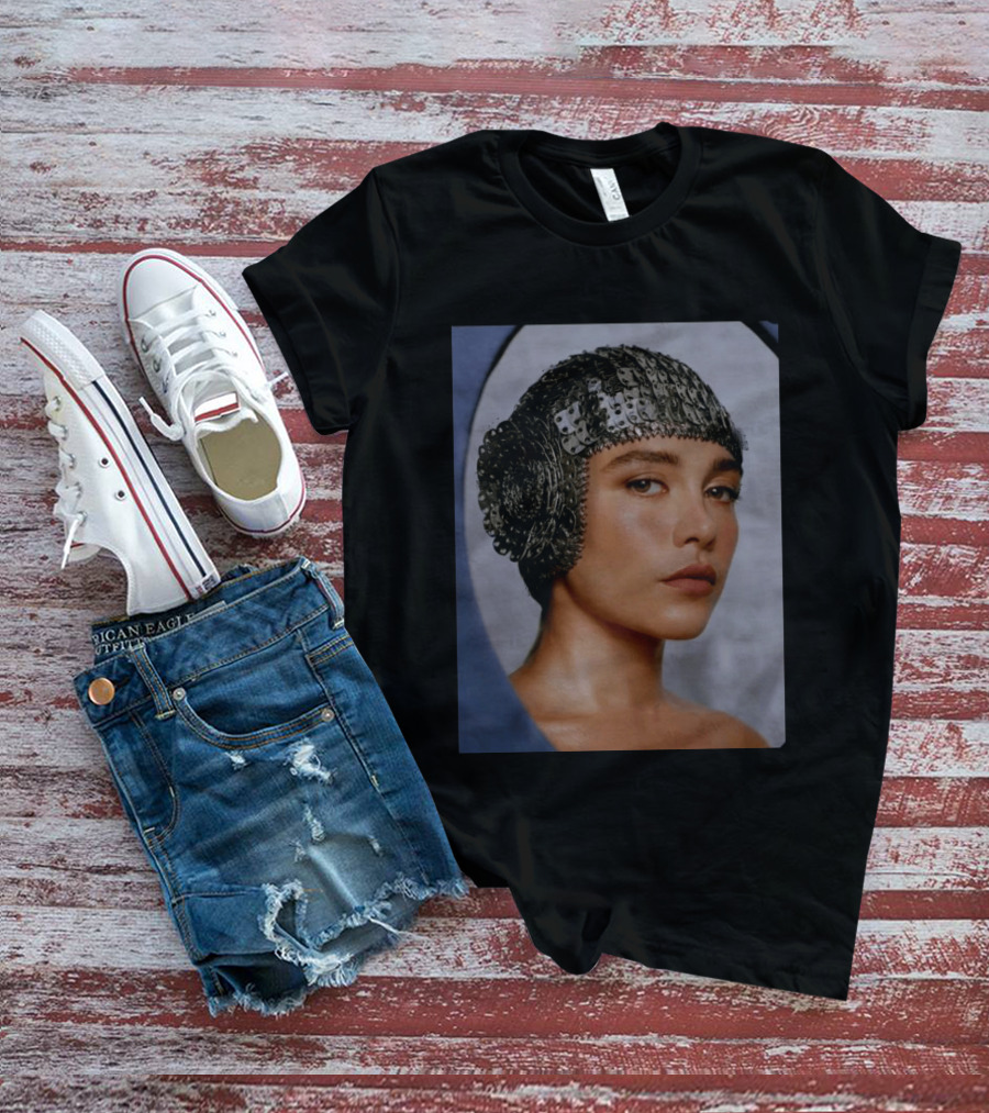 Florence Pugh Stuns On Vanity Fair With Elegant Chainmail Headpiece T-Shirt