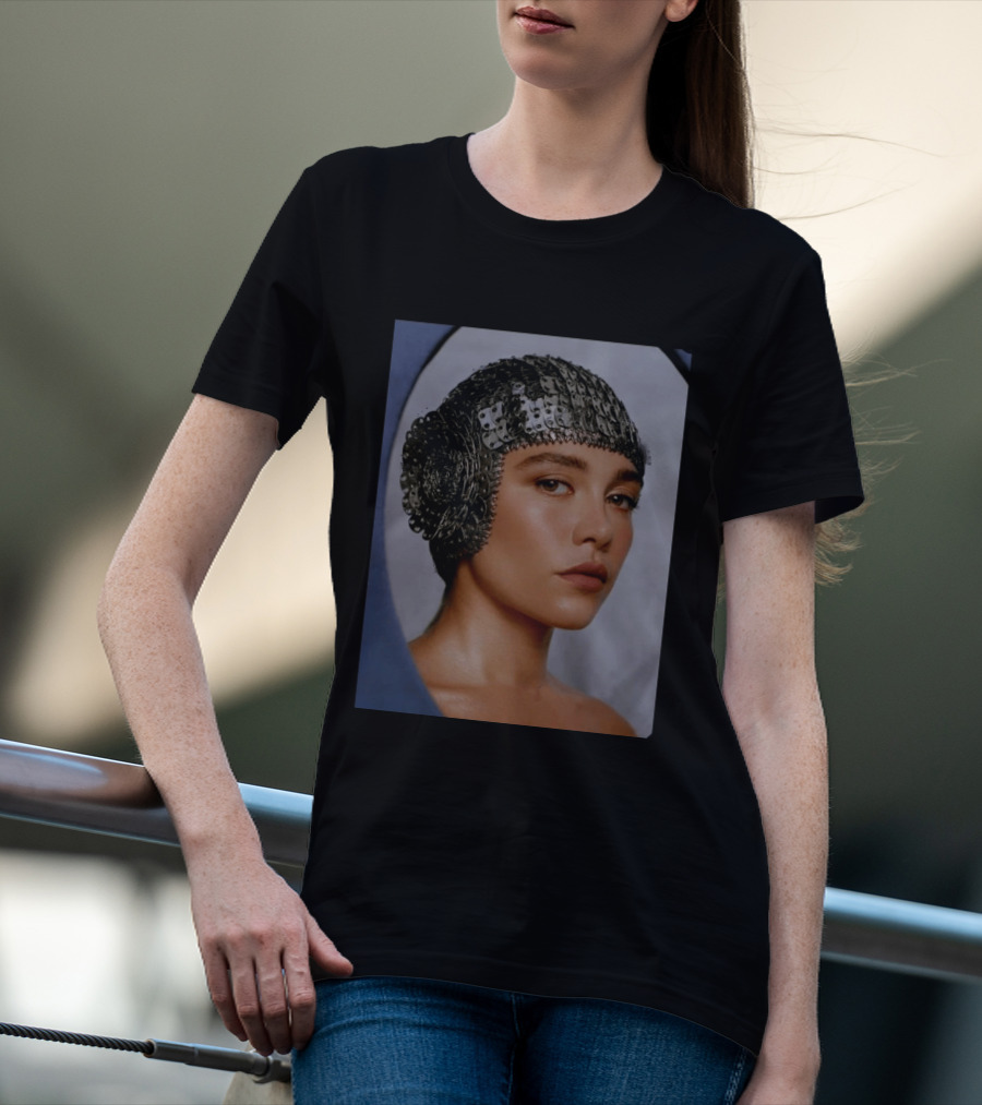 Florence Pugh Stuns On Vanity Fair With Elegant Chainmail Headpiece T-Shirt