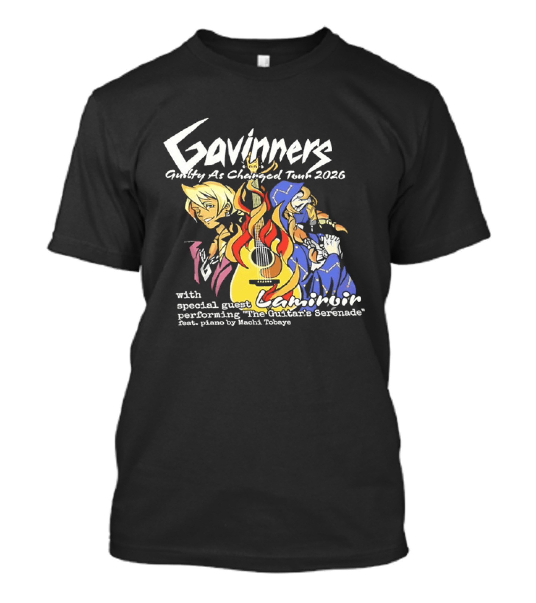 Gavinners Guilty As Charged Tour 2026 Special Guest Lamiroir Performing The Guitar's Serenade Machi Tobaye T-Shirt