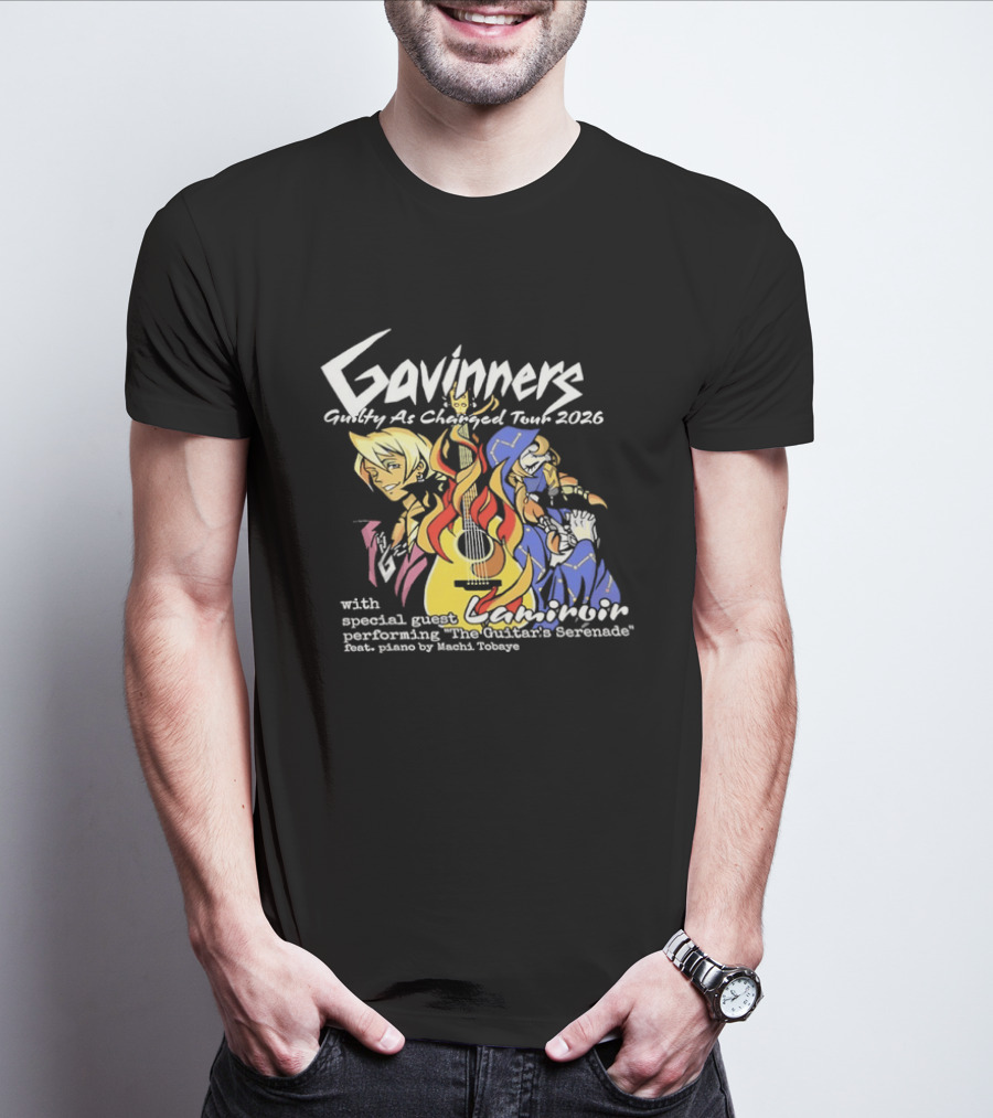 Gavinners Guilty As Charged Tour 2026 Special Guest Lamiroir Performing The Guitar's Serenade Machi Tobaye T-Shirt