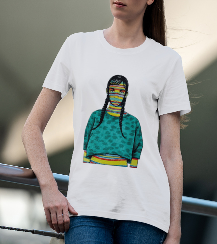 Sicko Last Spring Japan Kai Cenat Striped Face And Braids T-Shirt
