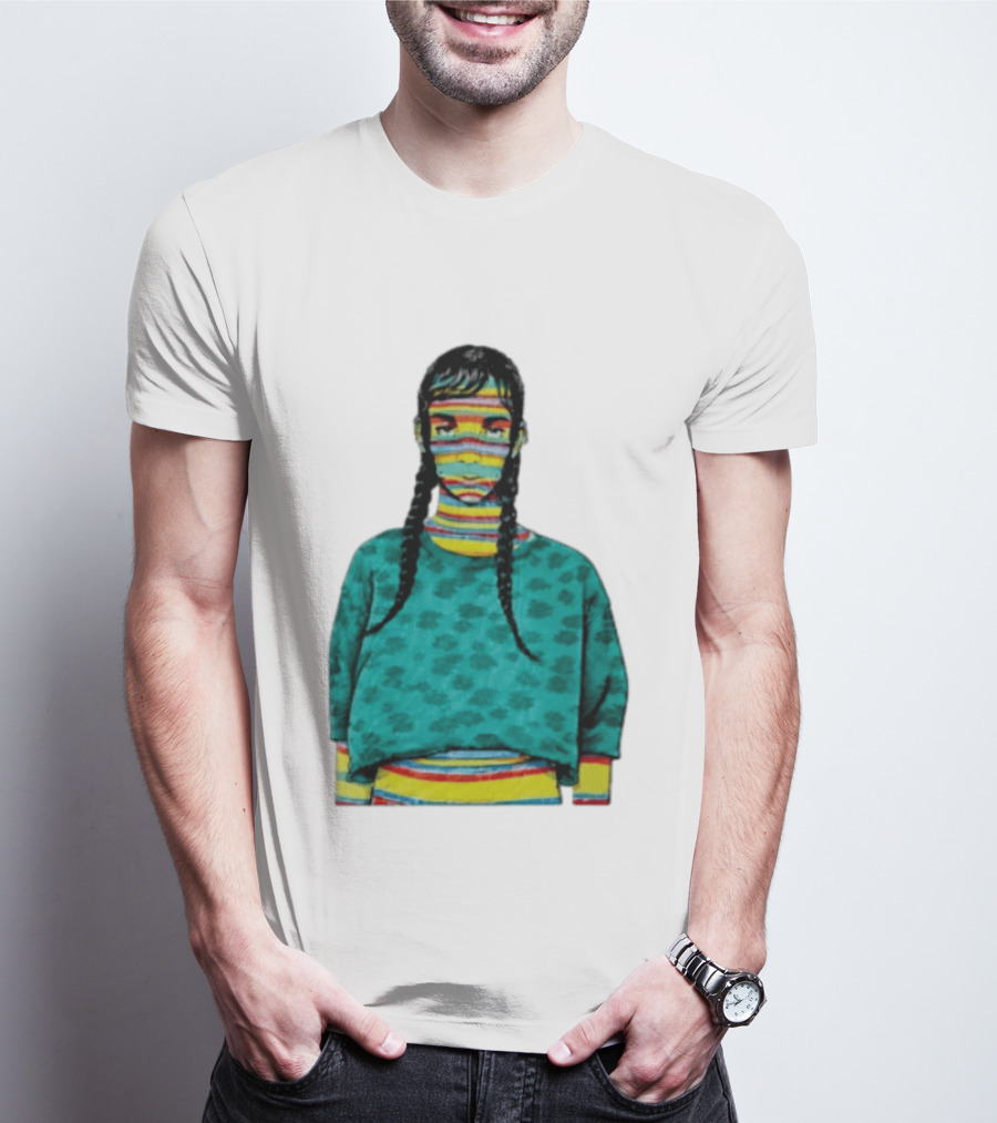 Sicko Last Spring Japan Kai Cenat Striped Face And Braids T-Shirt