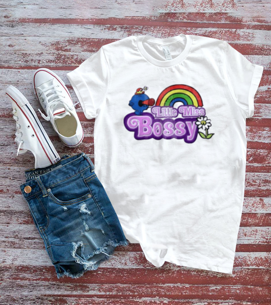 Little Miss Bossy Rainbow With Flower And Megaphone T-Shirt