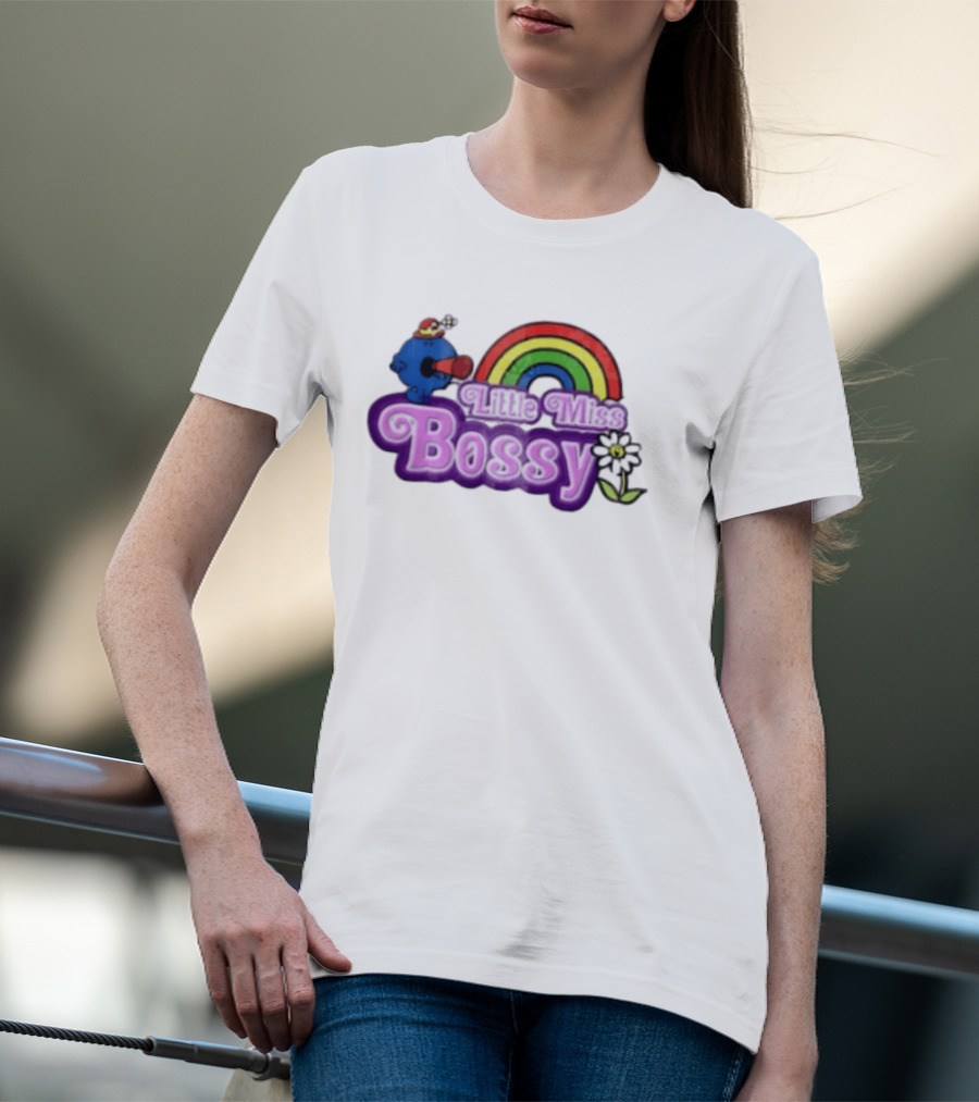 Little Miss Bossy Rainbow With Flower And Megaphone T-Shirt