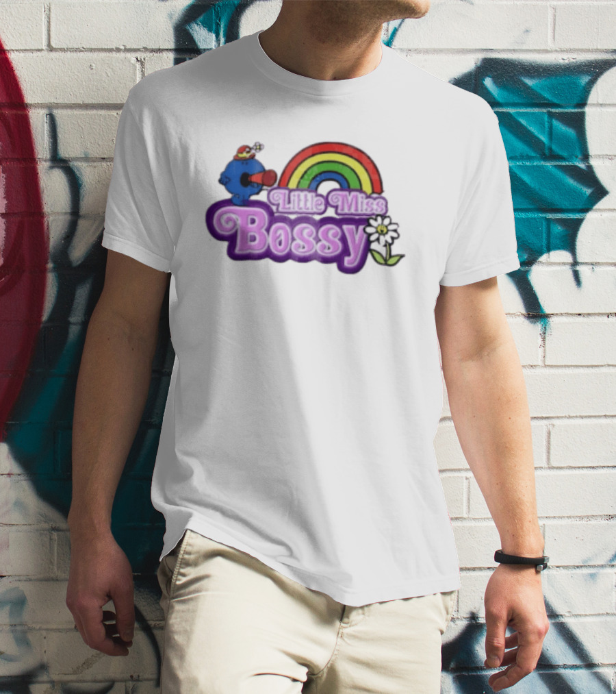 Little Miss Bossy Rainbow With Flower And Megaphone T-Shirt