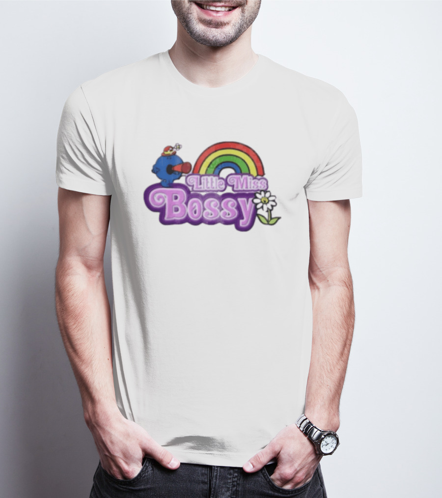 Little Miss Bossy Rainbow With Flower And Megaphone T-Shirt