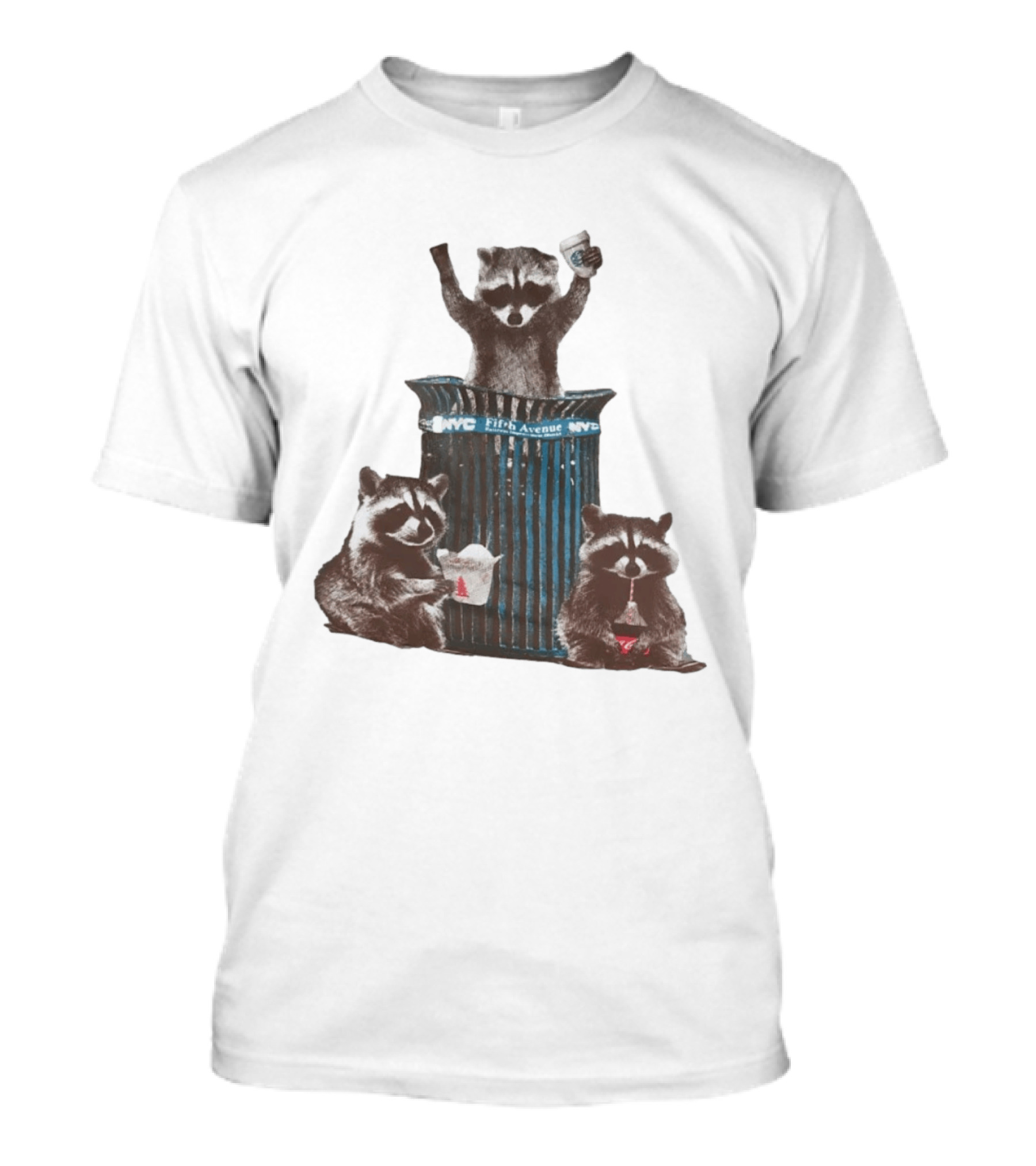NYC Fifth Avenue Raccoons In Trash Can Pizza Coffee T-Shirt