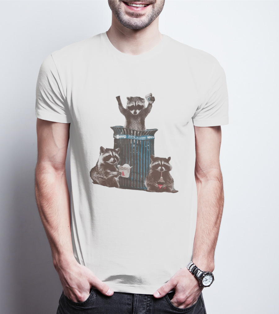 NYC Fifth Avenue Raccoons In Trash Can Pizza Coffee T-Shirt