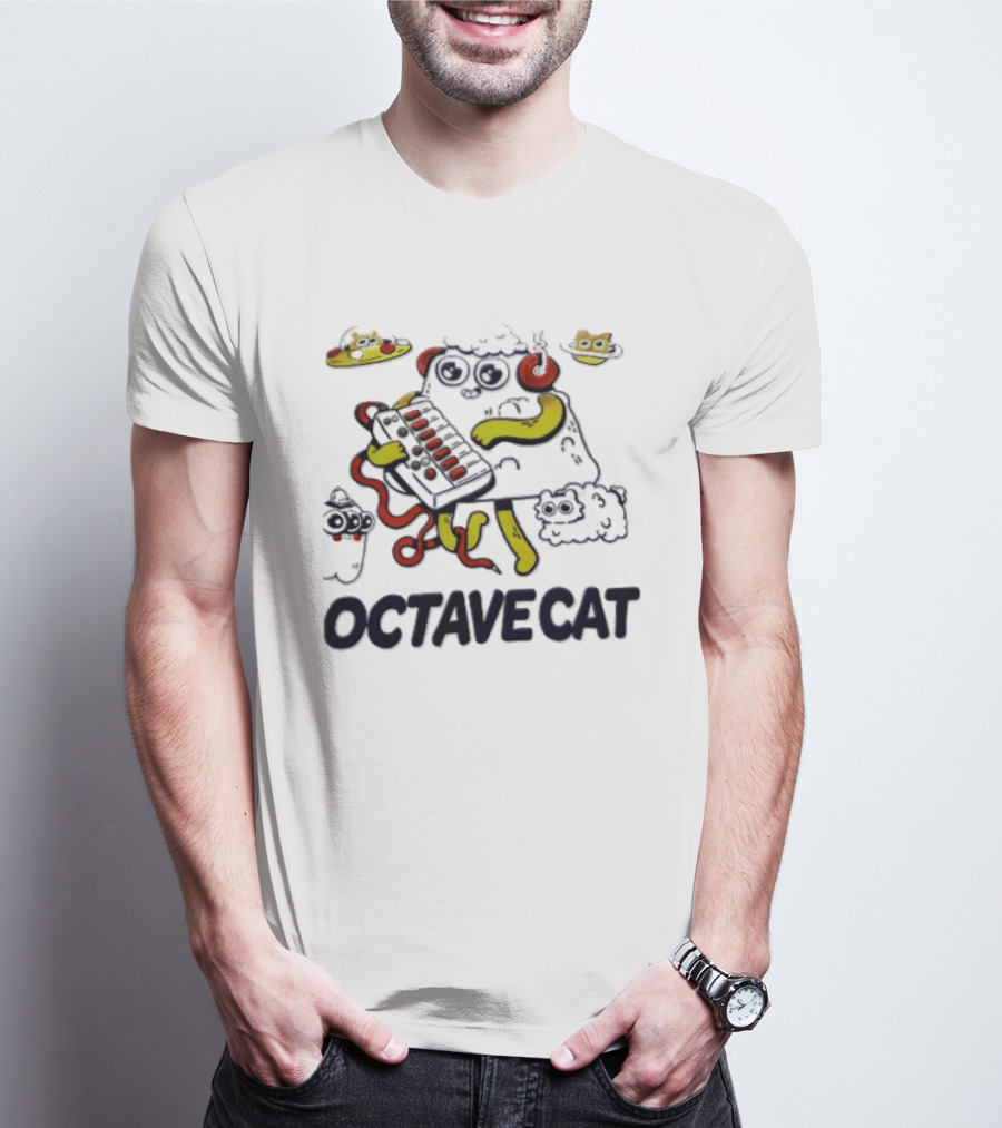 Octave Cat Synthesizer Headphones Pizza Slice T-Shirt