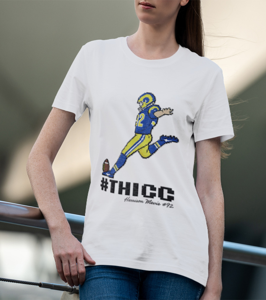 #THICC Harrison Mevis 92 Pixel Football Player In Blue And Yellow Uniform T-Shirt