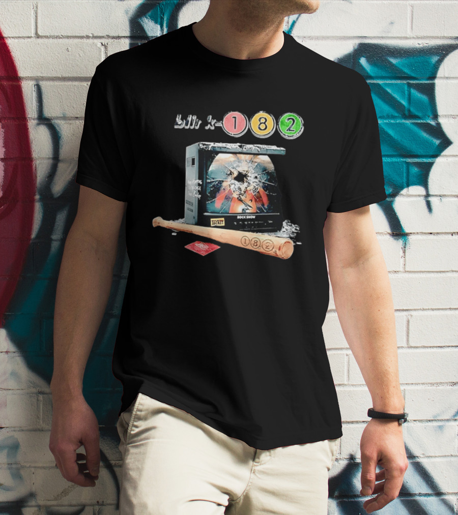 Blink 182 Rock Show Mark Hoppus Tom DeLonge Travis Barker TV Baseball Bat Iconic Display T-Shirt