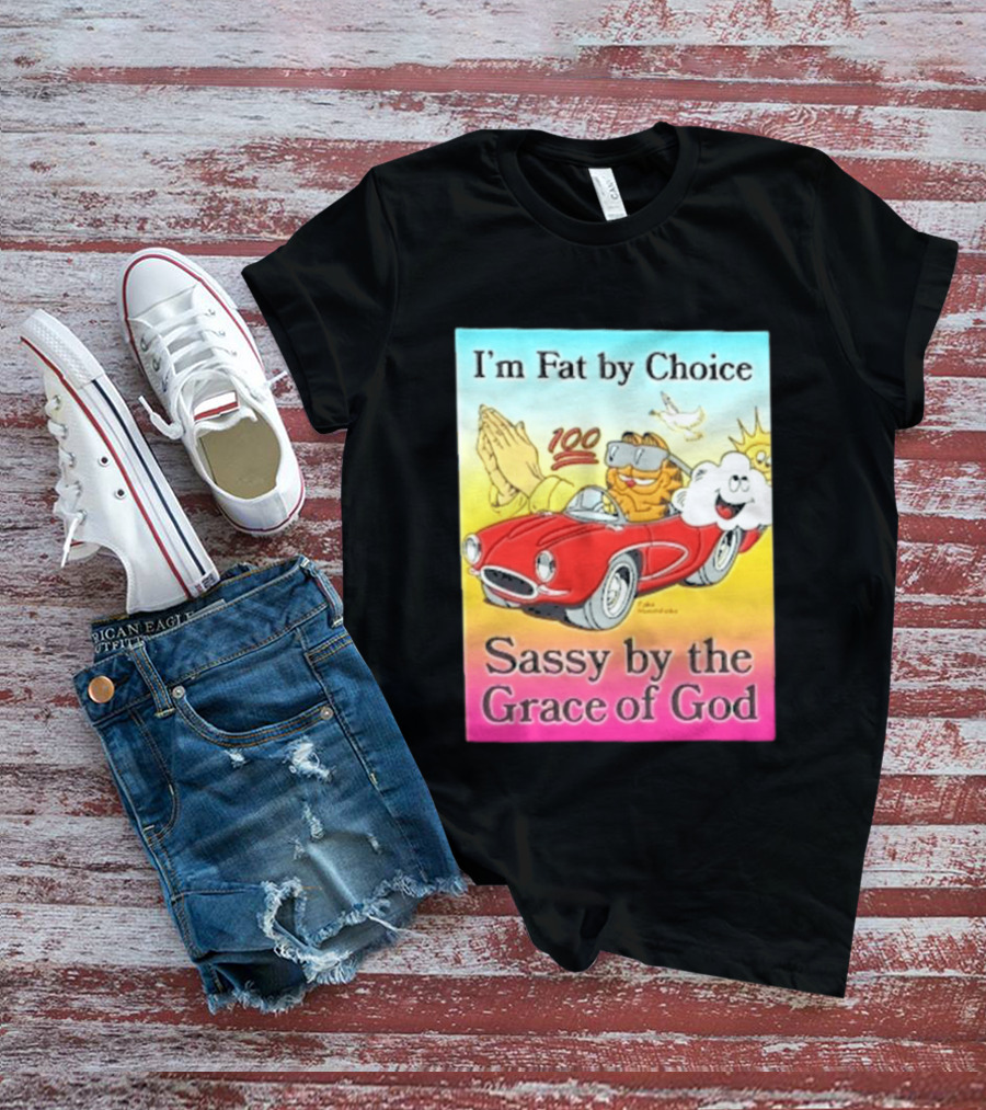 I'm Fat By Choice Sassy By The Grace Of God Cartoon Cat In Red Car Emoji T-Shirt