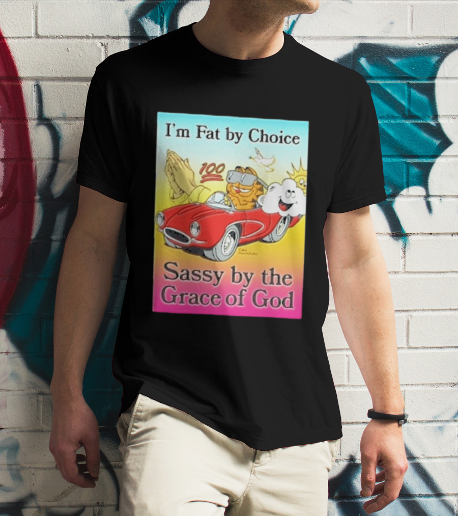I'm Fat By Choice Sassy By The Grace Of God Cartoon Cat In Red Car Emoji T-Shirt