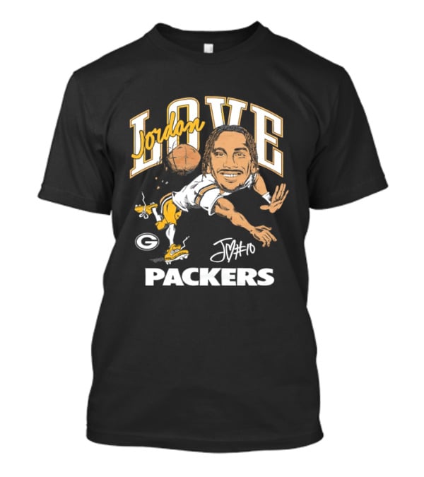 Jordan Love Packers Caricature Football Player Catching T-Shirt