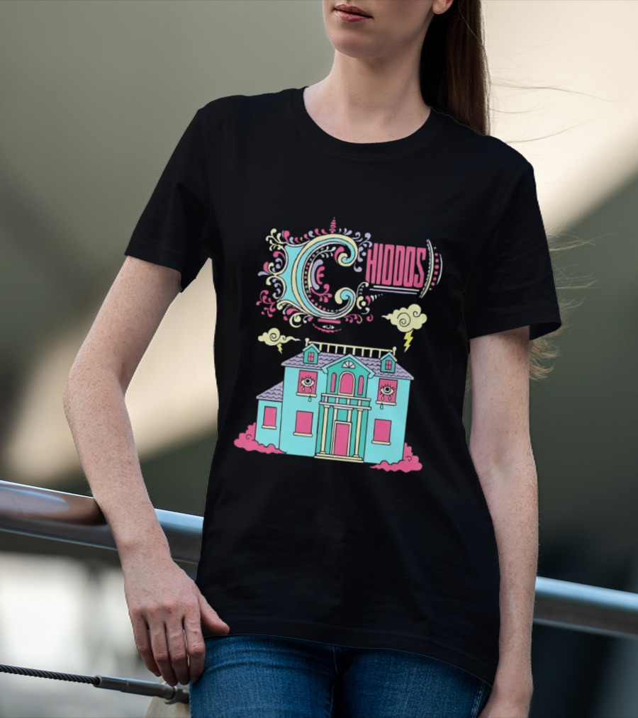 Chiddos House Whimsical Surreal Crying Eyes House Clouds Lightning T-Shirt