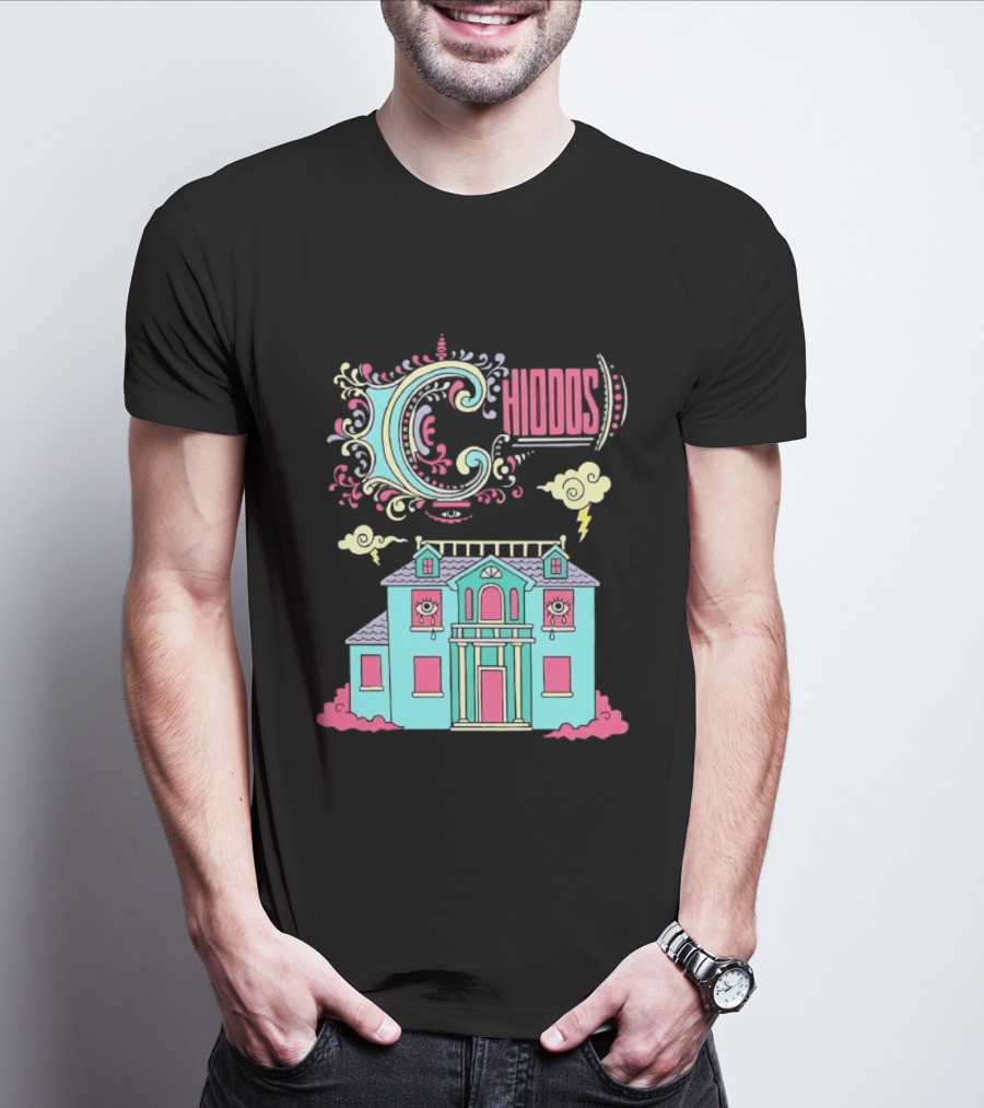 Chiddos House Whimsical Surreal Crying Eyes House Clouds Lightning T-Shirt